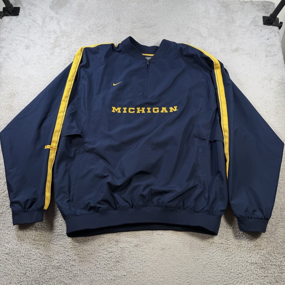 Nike Michigan Wolverines Pullover Mens 2XL Navy Windbreaker 1/4 Zip Vented